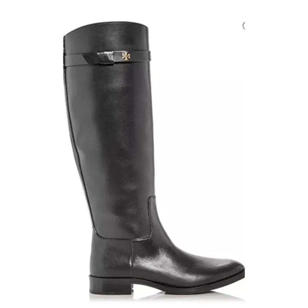 New Tory Burch Everly Strap Riding Boot Perfect Black Leather size 7W